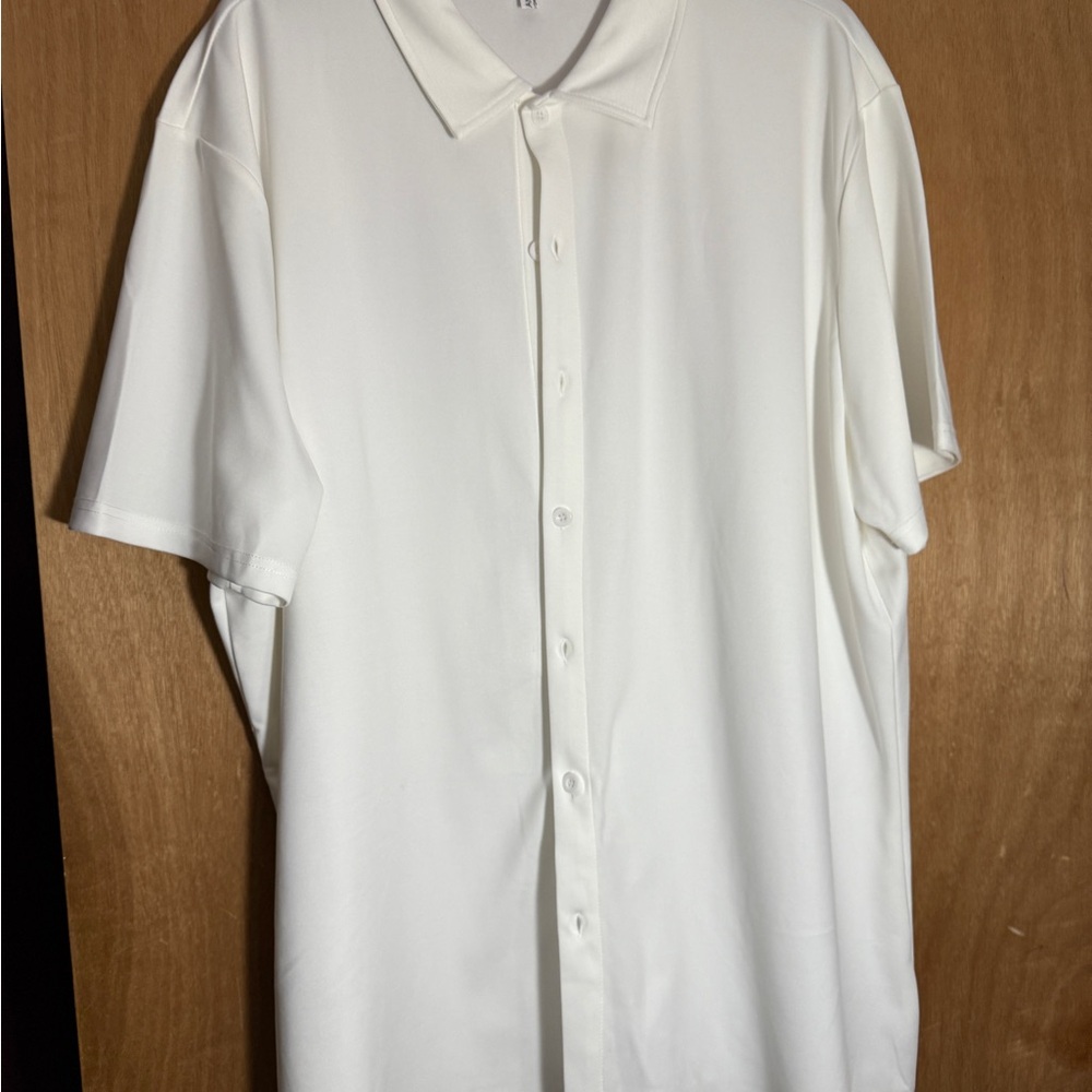 White Casual Button Down Shirt with Short Sleeves